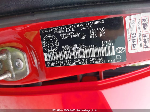 VNKKTUD35GA067510 Toyota Yaris L/le/se