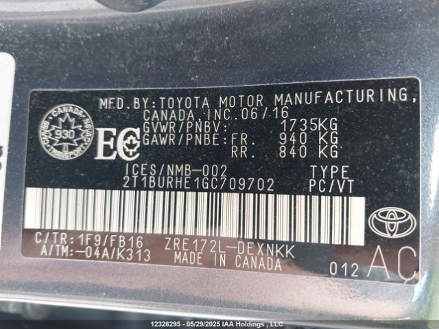 2T1BURHE1GC709702 Toyota 2zr-fe