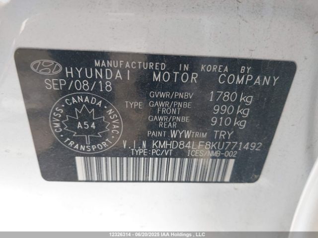 KMHD84LF8KU771492 Hyundai mpi nu