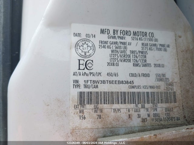 Продажа на аукционе авто 2014 Ford F350 Super Duty, vin: 1FT8W3BT6EEB83845, номер лота: 12326349