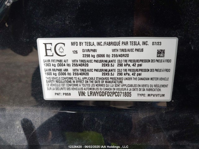 Tesla Model Y Rwd 2023 LRWYGDFD2PC071805 Image 9