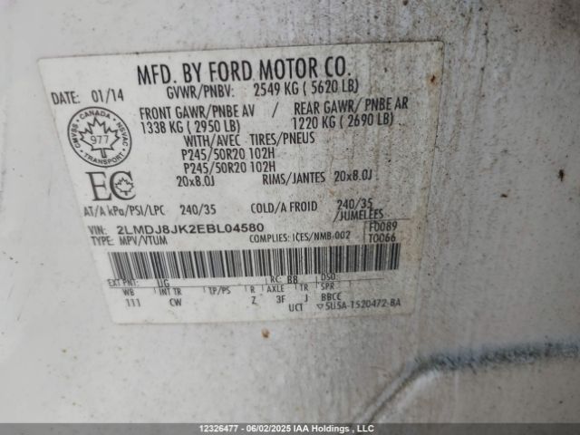 2LMDJ8JK2EBL04580 Lincoln MKX