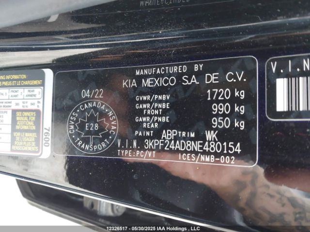 3KPF24AD8NE480154 KIA Forte Fe/lxs