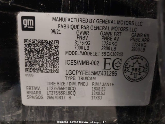 1GCPYFEL5MZ431285 Chevrolet l87