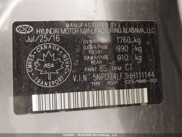 5NPD74LF3HH111144 Hyundai ELANTRA SE
