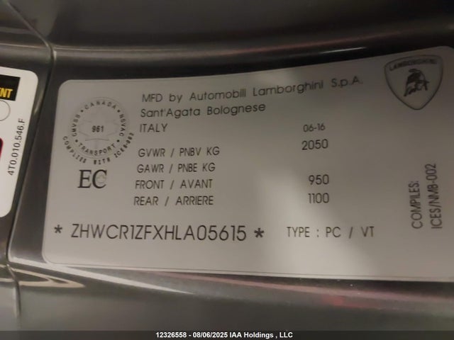 ZHWCR1ZFXHLA05615 Lamborghini csj