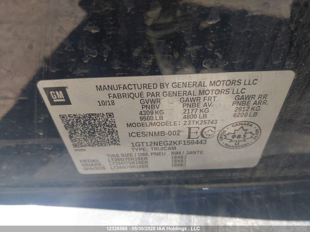 1GT12NEG2KF159443 GMC l96 - sfi, e85 max, iron, gm