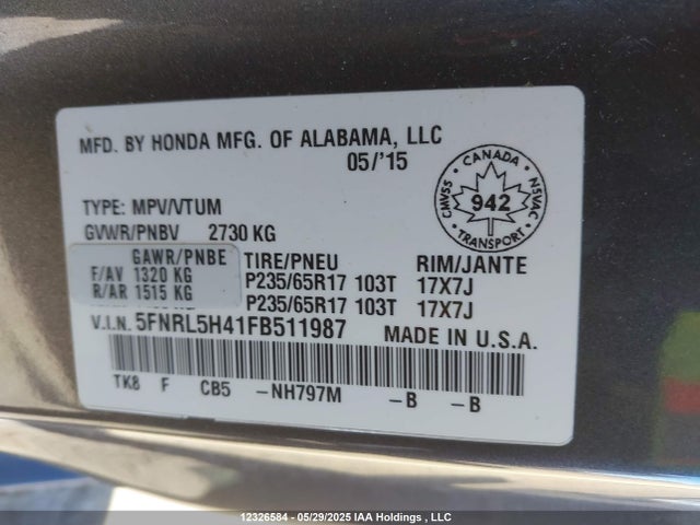5FNRL5H41FB511987 Honda j35z8