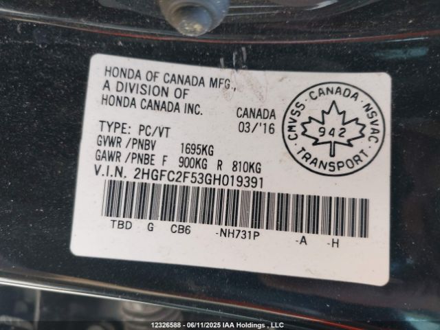 2HGFC2F53GH019391 Honda k20c2