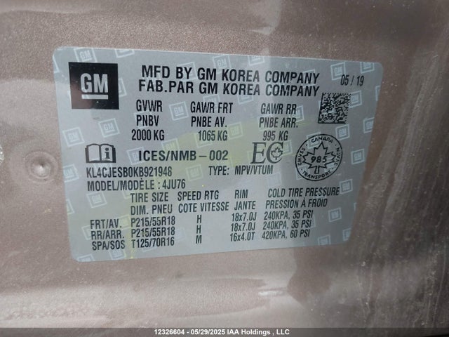 KL4CJESB0KB921948 Buick luv: mfi, variable valve timing, alum, e85 max