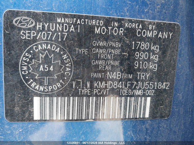 KMHD84LF7JU551842 Hyundai mpi nu