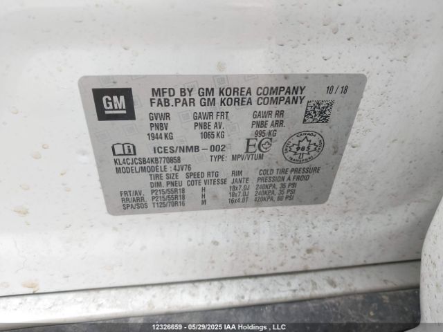 KL4CJCSB4KB770858 Buick luv: mfi, variable valve timing, alum, e85 max