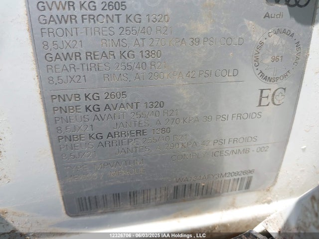 WA134AFY3M2092696 Audi 2021