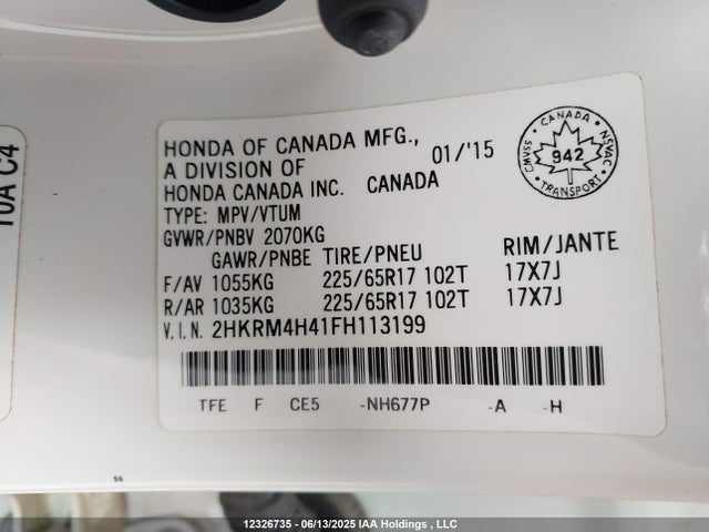 2HKRM4H41FH113199 Honda k24w9