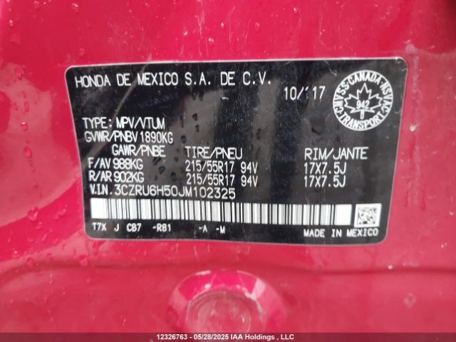 3CZRU6H50JM102325 Honda r18z9