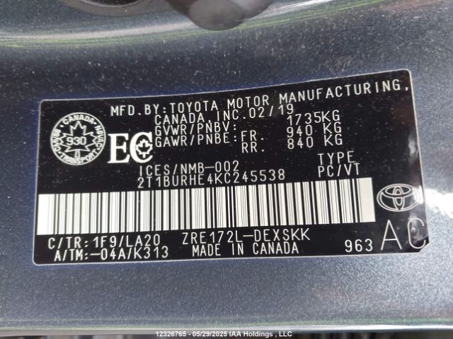 2T1BURHE4KC245538 Toyota COROLLA SE