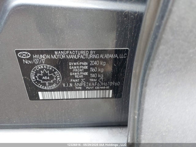 5NPE24AF6JH670960 Hyundai gdi theta-ii