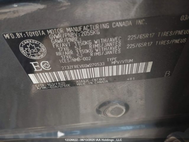 2T3ZFREV6GW270533 Toyota 2ar-fe
