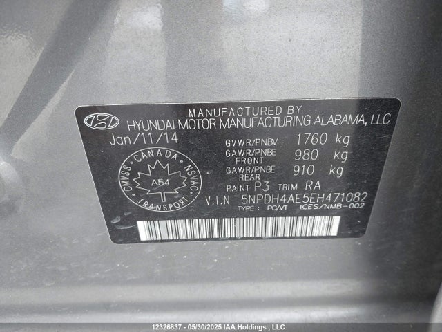 Hyundai dohc mpi nu 2014 5NPDH4AE5EH471082 Image 9
