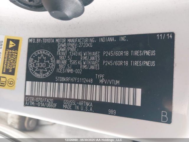 5TDBKRFH7FS112448 Toyota 2gr-fe