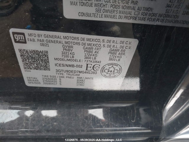 3GTU9DED7MG441393 GMC l84 - di, alum, gen 5, var 2
