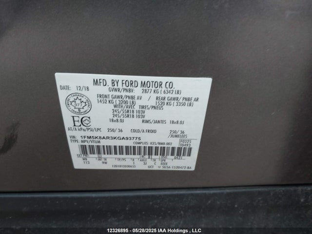 Ford 3.7l ti-vct 2019 1FM5K8AR3KGA93775 Image 19