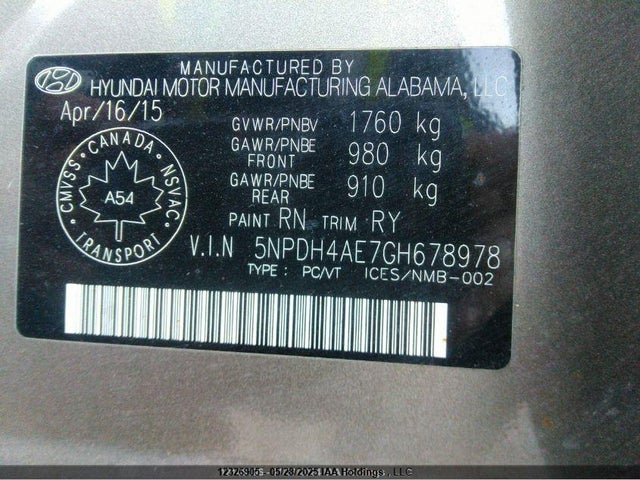 5NPDH4AE7GH678978 Hyundai dohc mpi nu