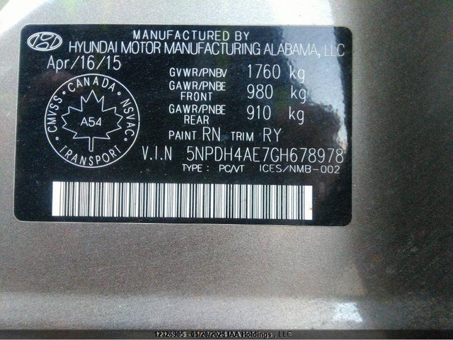 5NPDH4AE7GH678978 Hyundai dohc mpi nu