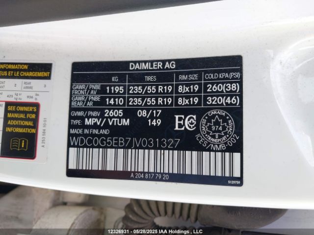 WDC0G5EB7JV031327 Mercedes-Benz m274