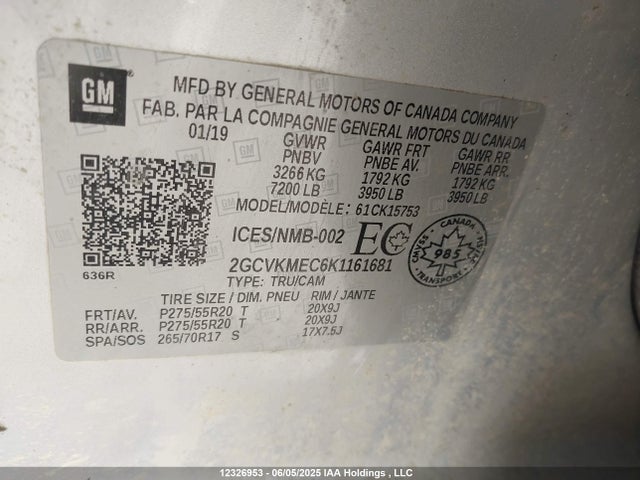 2GCVKMEC6K1161681 Chevrolet l83 - di, afm, alum, gen 5, var 1