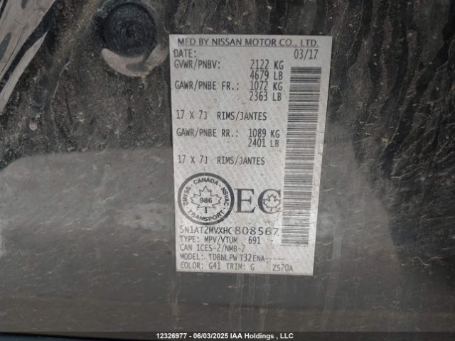 5N1AT2MVXHC808567 Nissan Rogue Sv/sl