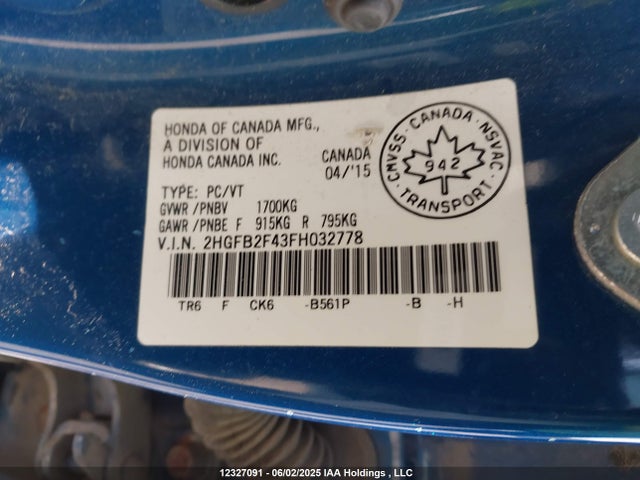 2HGFB2F43FH032778 Honda r18z1