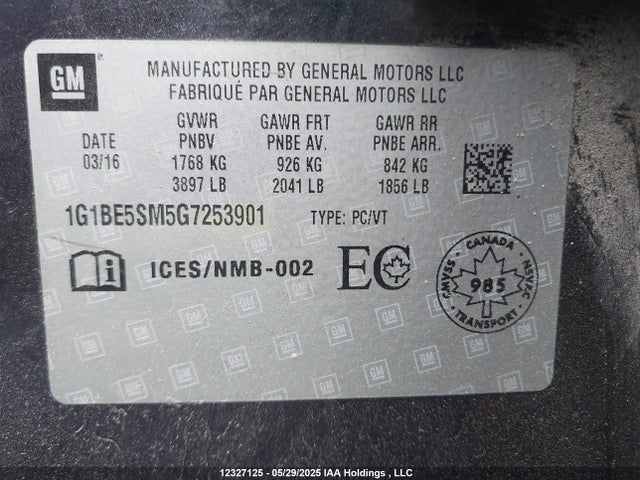 1G1BE5SM5G7253901 Chevrolet le2 - di: direct injection, alum, vvt, gen i, gmna