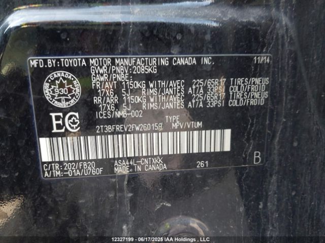 2T3BFREV2FW260159 Toyota 2ar-fe