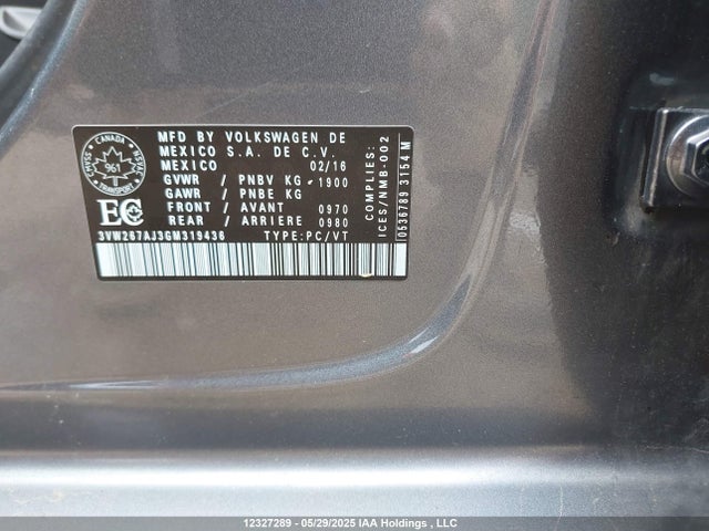 3VW267AJ3GM319436 Volkswagen 2016