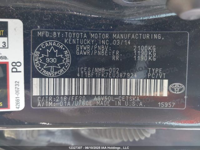 4T1BF1FK7EU387924 Toyota CAMRY SE