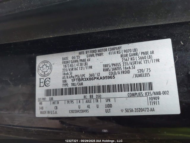1FTBR3X86PKA95965 Ford 3.5l v6 cyclone