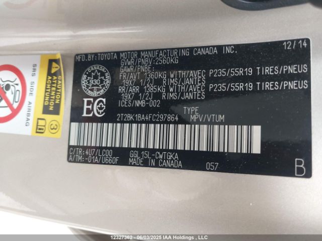 2T2BK1BA4FC297864 Lexus 2gr-fe