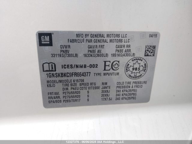 1GNSKBKC9FR664377 Chevrolet Tahoe Lt