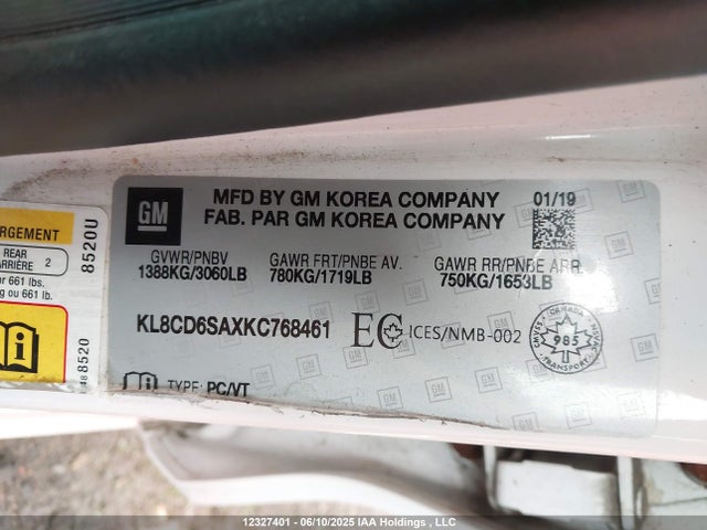 KL8CD6SAXKC768461 Chevrolet lv7 - mfi, variable valve timing, alum, gen 1 var 1