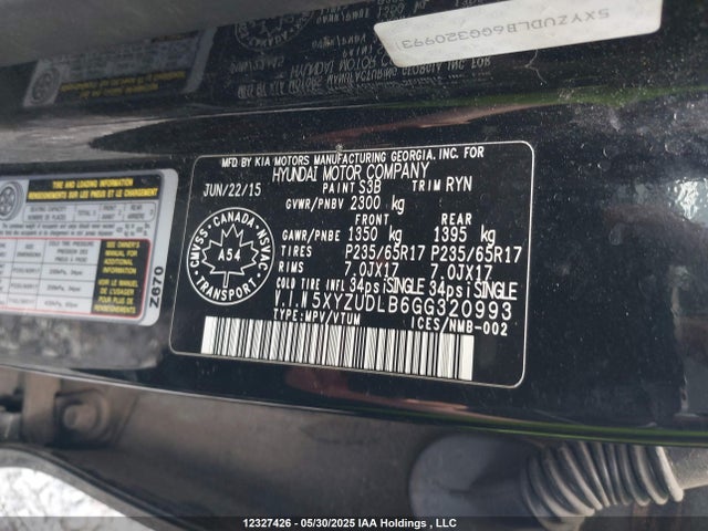 5XYZUDLB6GG320993 Hyundai gdi theta ii