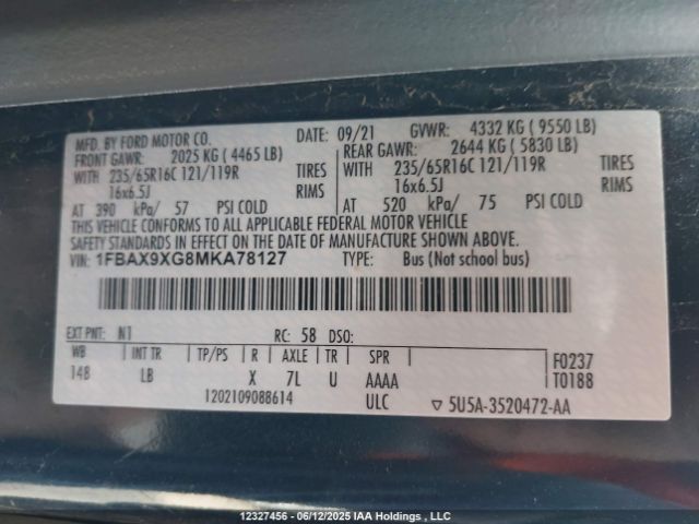 1FBAX9XG8MKA78127 Ford Transit