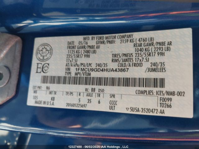 1FMCU9GD4HUA43867 Ford gtdi sigma w/premium fuel