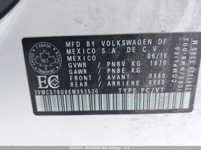 3VWC57BU8KM053520 Volkswagen Jetta 1.4 Tsi Comfortline