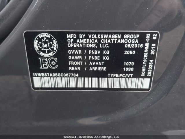 1VWBS7A35GC067784 Volkswagen 2016
