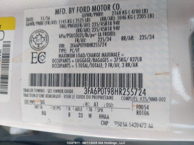 3FA6P0T98HR255724 Ford 2.0l gtdi premium fuel