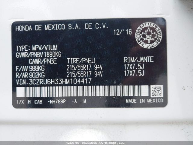 3CZRU6H33HM104417 Honda HR-V LX