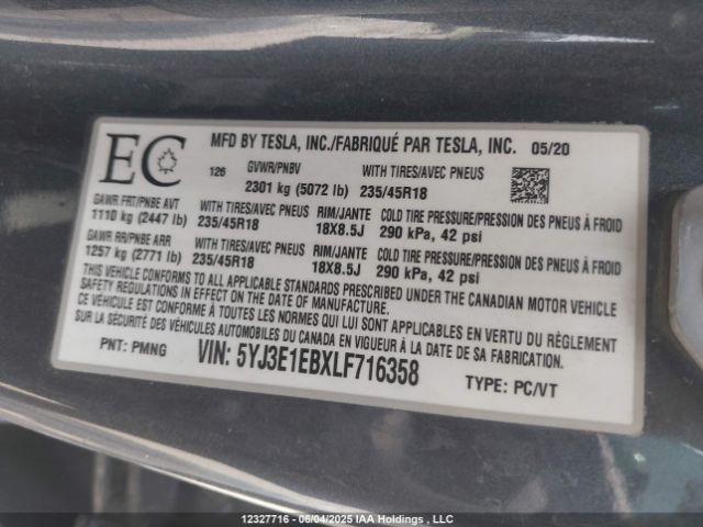 5YJ3E1EBXLF716358 Tesla MODEL 3