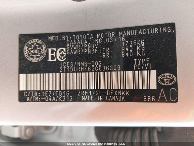 2T1BURHE6GC636309 Toyota Corolla