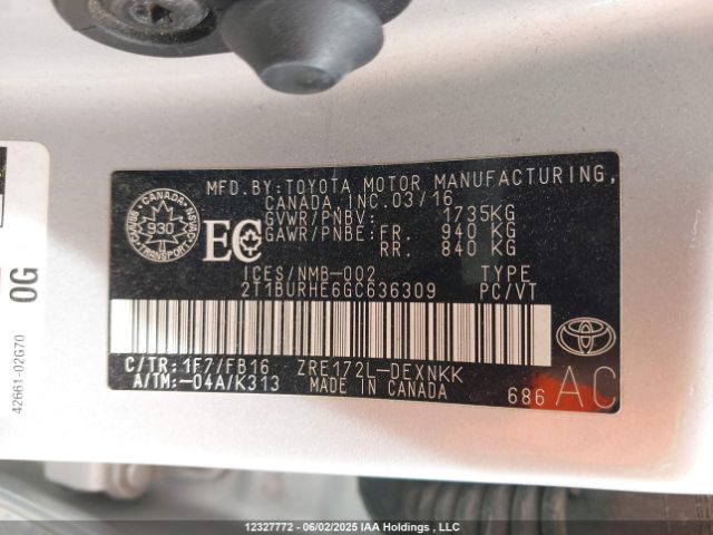 2T1BURHE6GC636309 Toyota Corolla